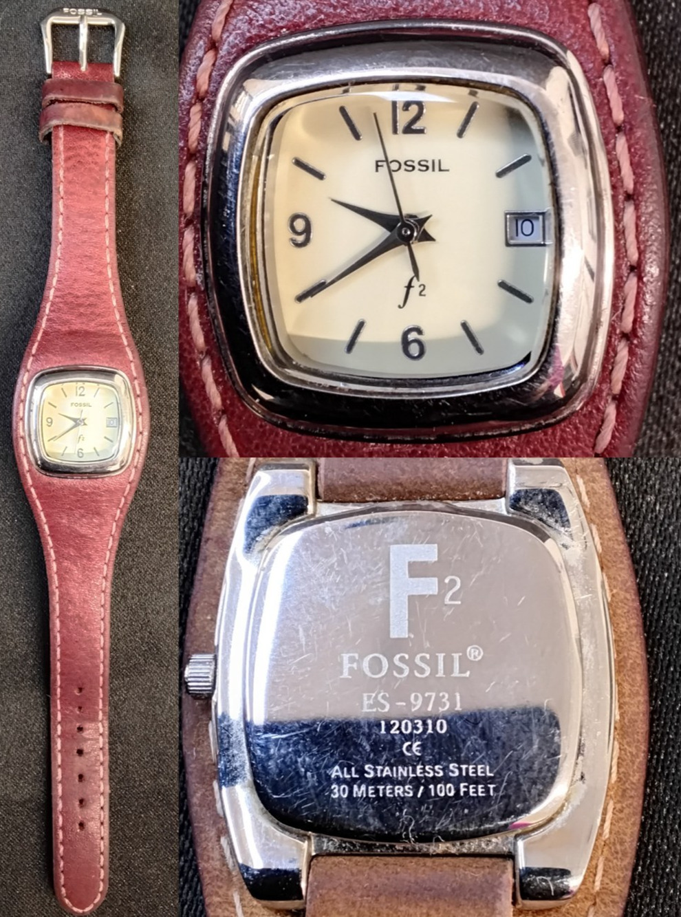 Fossil Ladies Watch ES9731 Burgundy Leather Wrap-Around Band Working #Z5859